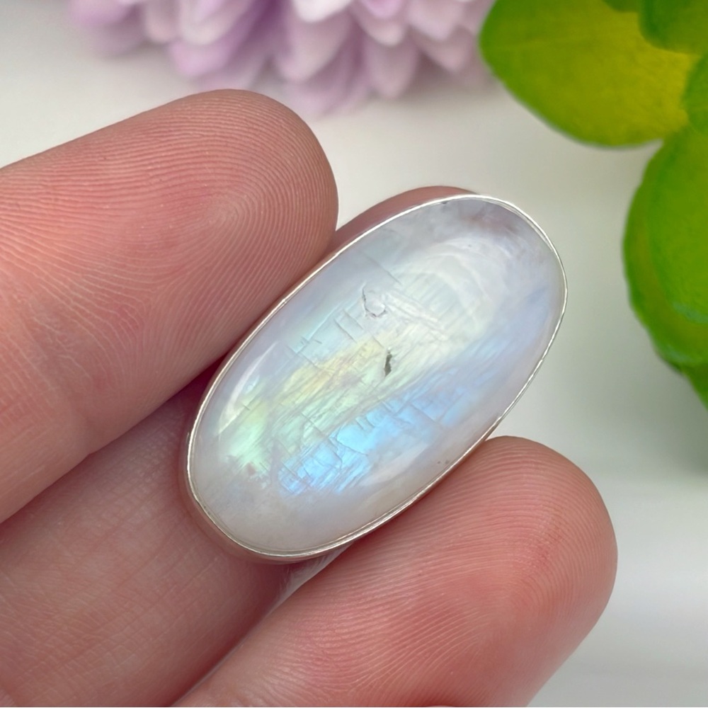 Pure Sterling Silver 925 Rainbow Moonstone Ring Size 8 1/2 8.5 Boho Southwest - Picture 4 of 9